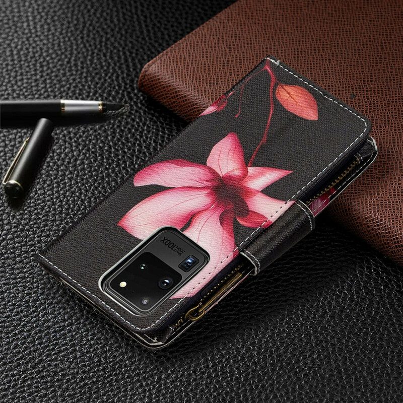 Leren Hoesje voor Samsung Galaxy S20 Ultra Bloemzak Met Ritssluiting