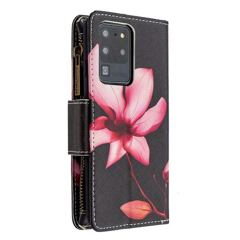 Leren Hoesje voor Samsung Galaxy S20 Ultra Bloemzak Met Ritssluiting