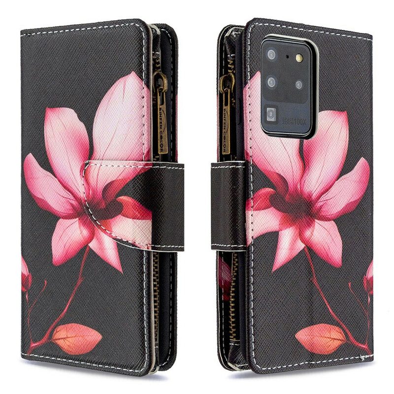 Leren Hoesje voor Samsung Galaxy S20 Ultra Bloemzak Met Ritssluiting