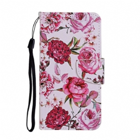 Leren Hoesje voor Samsung Galaxy S20 Ultra Meesterlijke Bloemen Met Riem