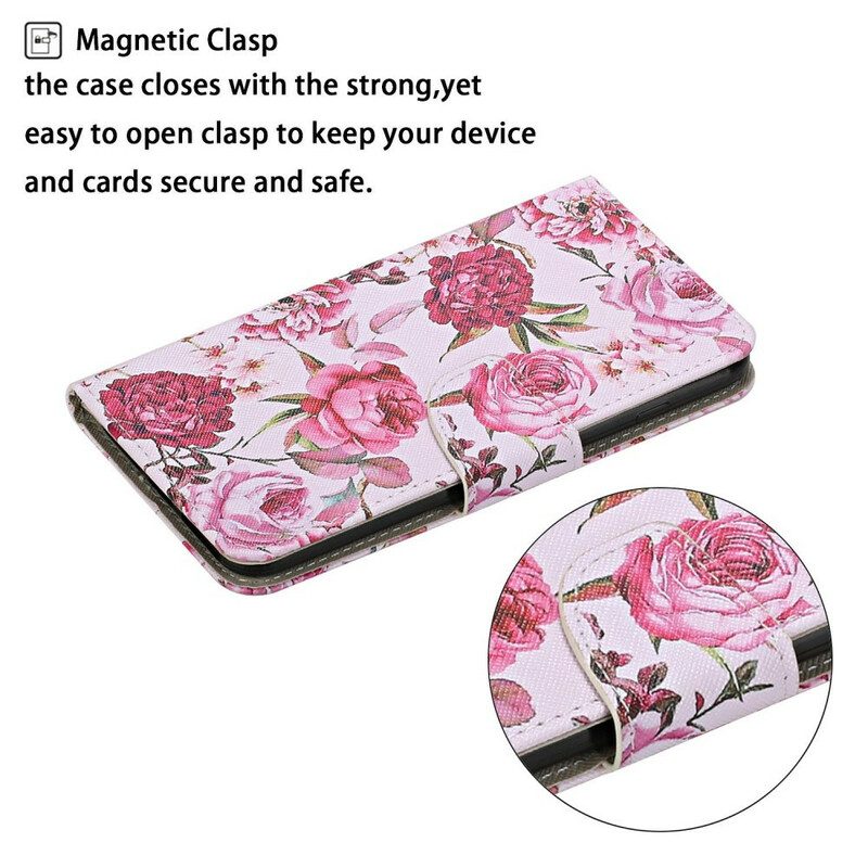 Leren Hoesje voor Samsung Galaxy S20 Ultra Meesterlijke Bloemen Met Riem