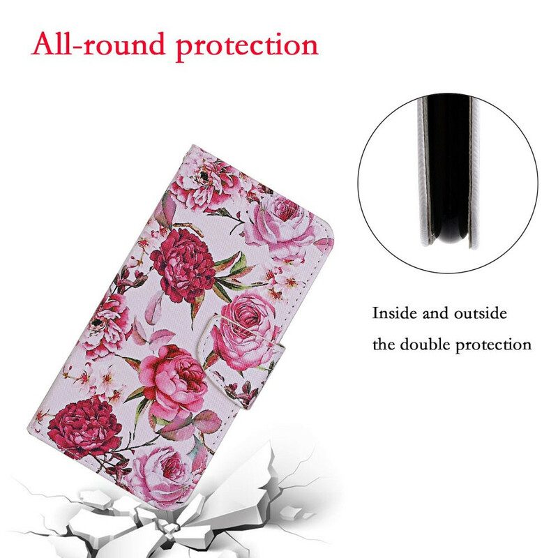 Leren Hoesje voor Samsung Galaxy S20 Ultra Meesterlijke Bloemen Met Riem