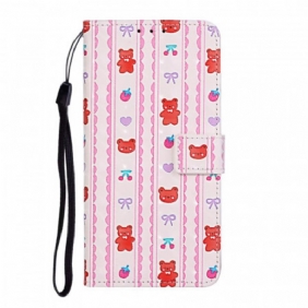 Leren Hoesje voor Samsung Galaxy S20 Ultra Met Ketting Met Verstelbare Riem Teddyberen