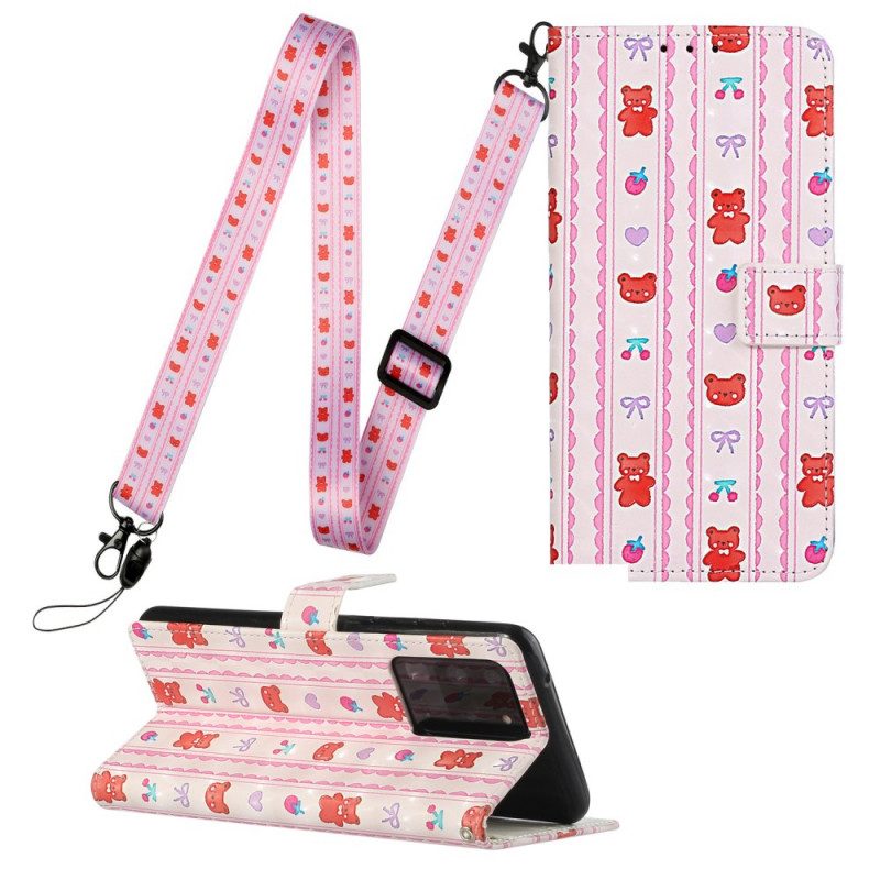 Leren Hoesje voor Samsung Galaxy S20 Ultra Met Ketting Met Verstelbare Riem Teddyberen