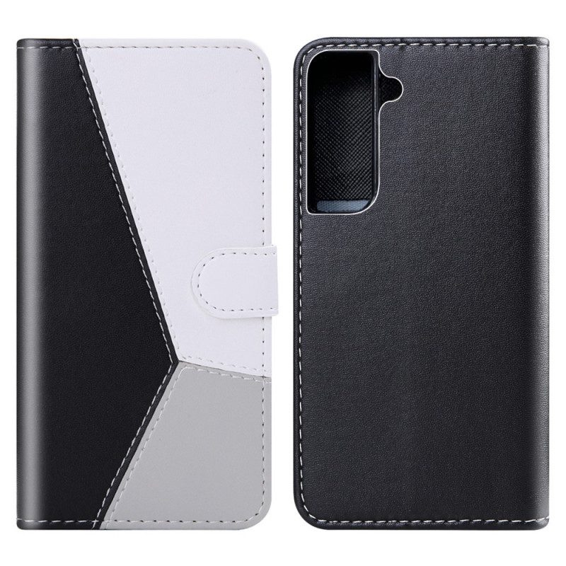 Flip Case voor Samsung Galaxy S22 5G Driekleurig Leereffect