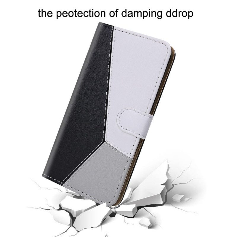 Flip Case voor Samsung Galaxy S22 5G Driekleurig Leereffect