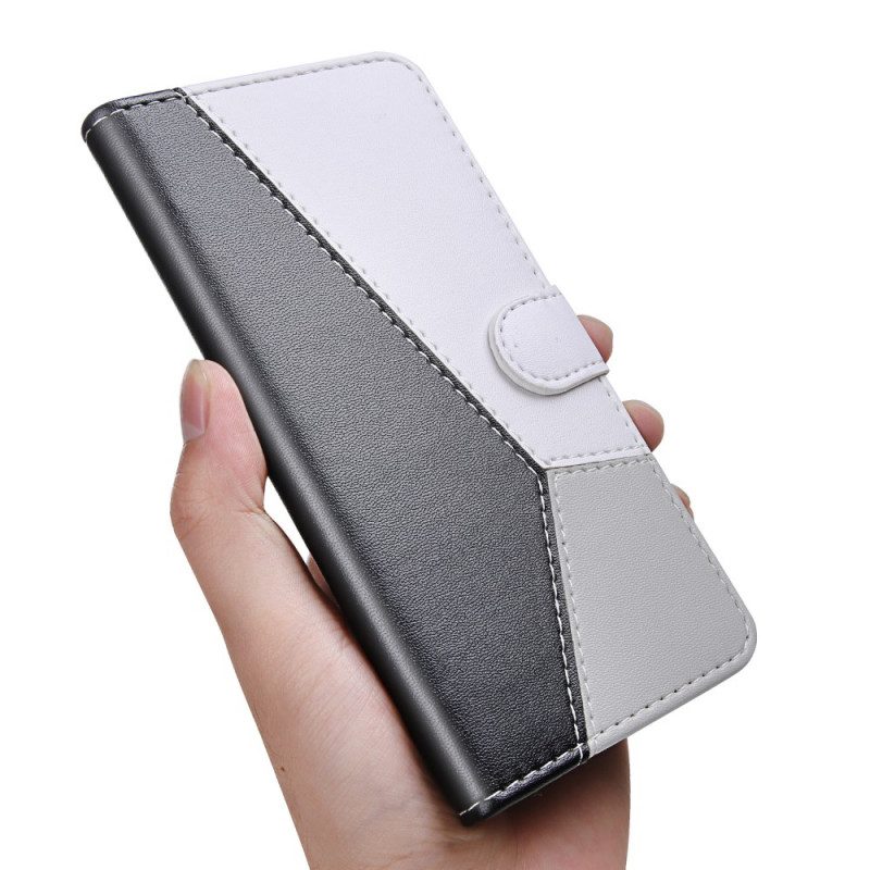 Flip Case voor Samsung Galaxy S22 5G Driekleurig Leereffect