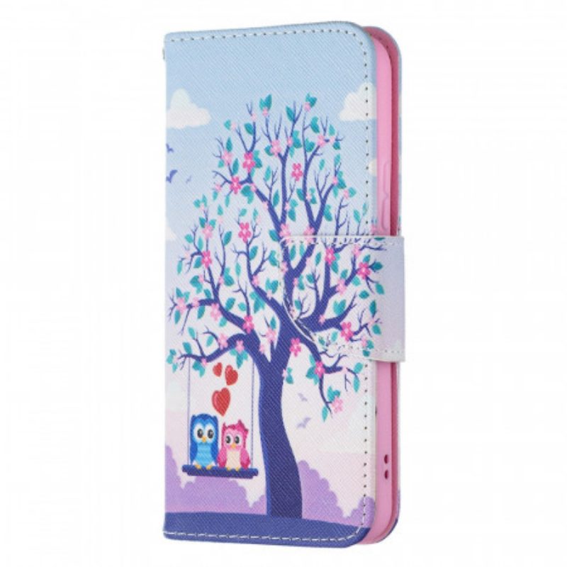 Flip Case voor Samsung Galaxy S22 5G Uilen Op De Schommel