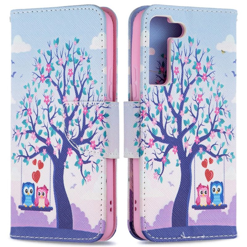 Flip Case voor Samsung Galaxy S22 5G Uilen Op De Schommel