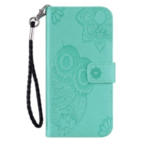 Folio-hoesje voor Samsung Galaxy S22 5G Uil Mandala En Lanyard