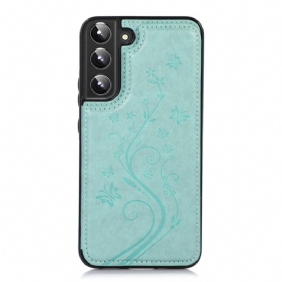 Hoesje voor Samsung Galaxy S22 5G Faux Lederen Kaarthouder Staan Bloemen