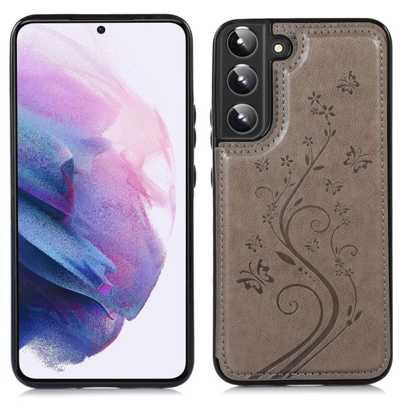 Hoesje voor Samsung Galaxy S22 5G Faux Lederen Kaarthouder Staan Bloemen