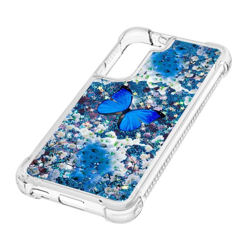 Hoesje voor Samsung Galaxy S22 5G Glitter Blauwe Vlinders