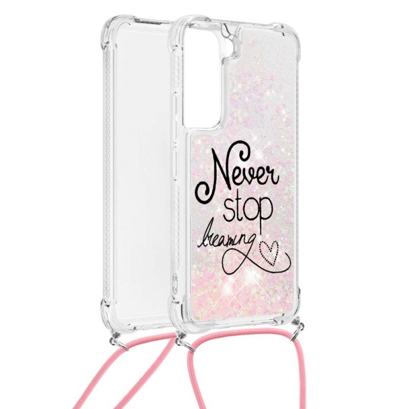 Hoesje voor Samsung Galaxy S22 5G Met Koord Stop Nooit Met Glitterkoord