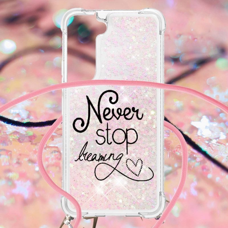 Hoesje voor Samsung Galaxy S22 5G Met Koord Stop Nooit Met Glitterkoord