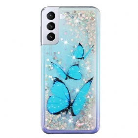 Hoesje voor Samsung Galaxy S22 5G Pailletten Vlinders