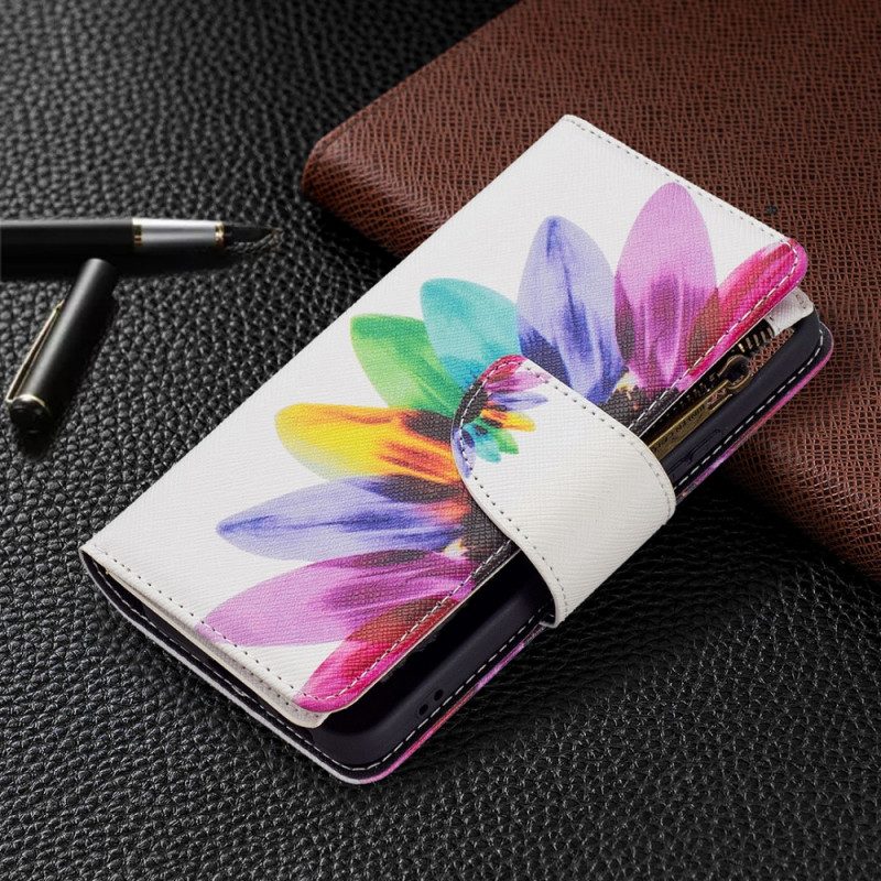 Leren Hoesje voor Samsung Galaxy S22 5G Bloemzak Met Ritssluiting