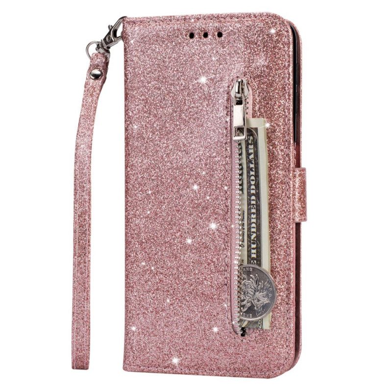 Leren Hoesje voor Samsung Galaxy S22 5G Glitter Portemonnee