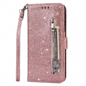 Leren Hoesje voor Samsung Galaxy S22 5G Glitter Portemonnee