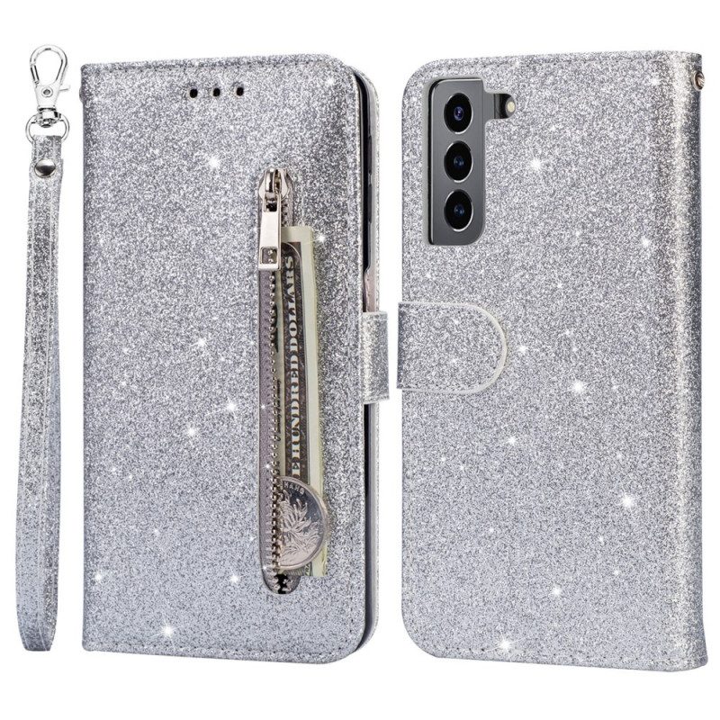 Leren Hoesje voor Samsung Galaxy S22 5G Glitter Portemonnee