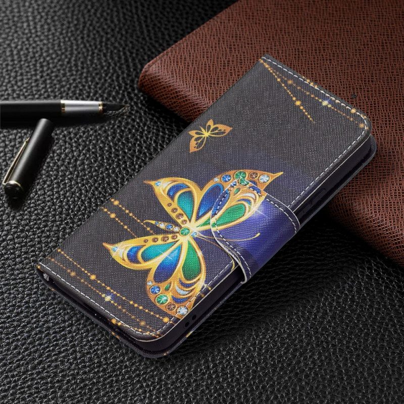 Leren Hoesje voor Samsung Galaxy S22 5G Gouden Vlinders