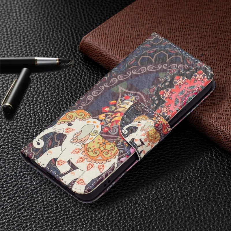 Leren Hoesje voor Samsung Galaxy S22 5G Indische Olifant