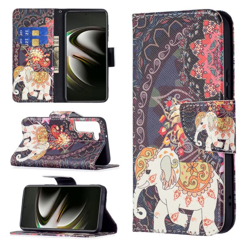 Leren Hoesje voor Samsung Galaxy S22 5G Indische Olifant