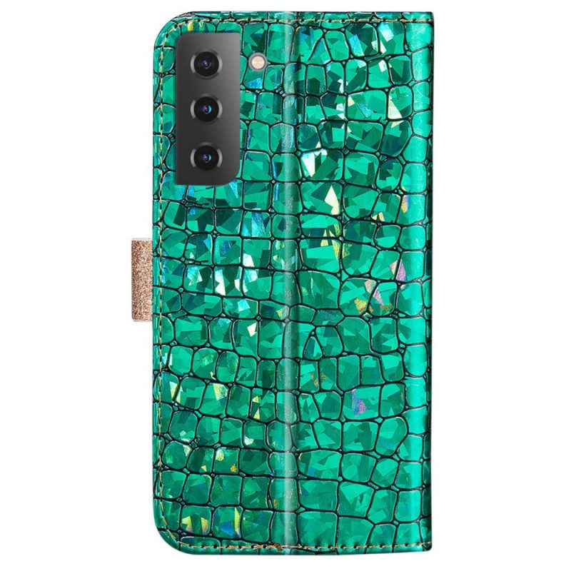 Leren Hoesje voor Samsung Galaxy S22 5G Krokodil Diamanten