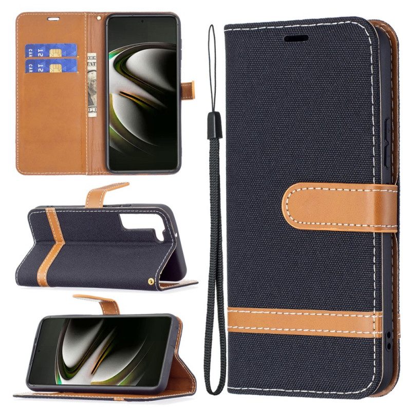 Leren Hoesje voor Samsung Galaxy S22 5G Met Ketting Band Van Stof En Leereffect