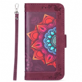 Leren Hoesje voor Samsung Galaxy S22 5G Met Ketting Bandjes Mandala Decoratie