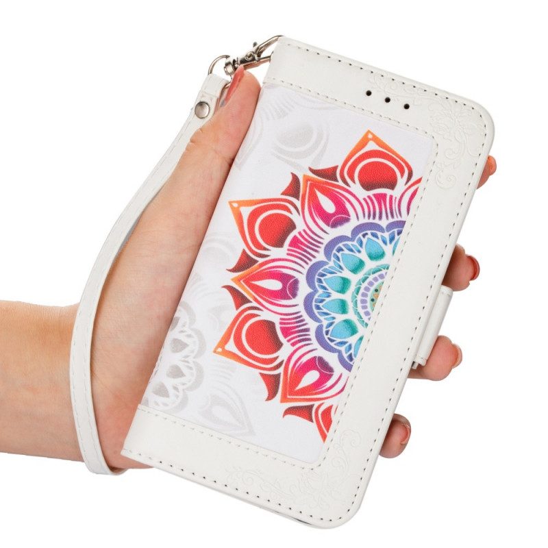 Leren Hoesje voor Samsung Galaxy S22 5G Met Ketting Bandjes Mandala Decoratie