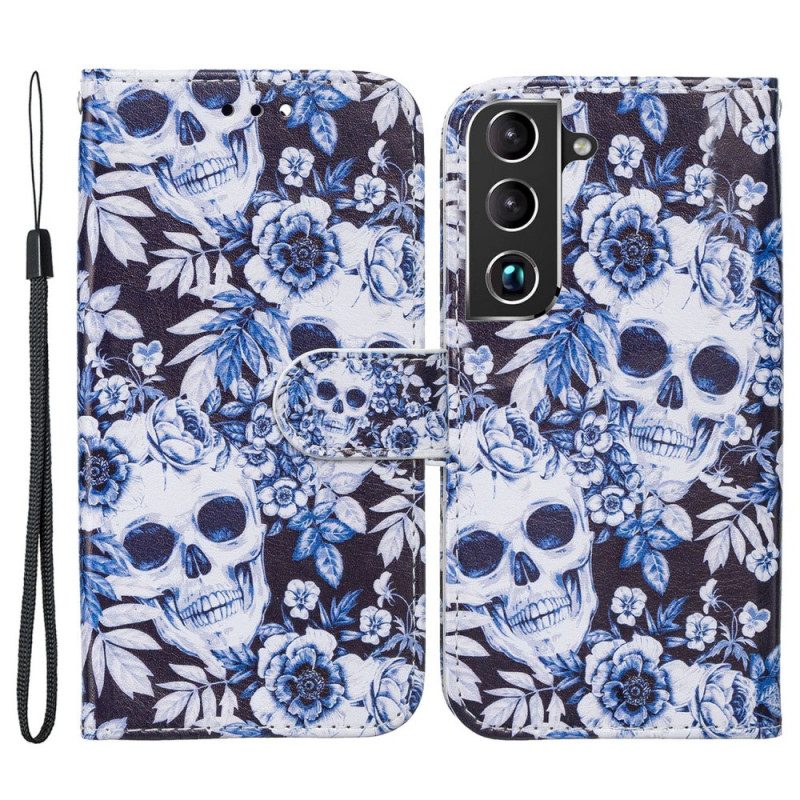 Leren Hoesje voor Samsung Galaxy S22 5G Retro-schedels