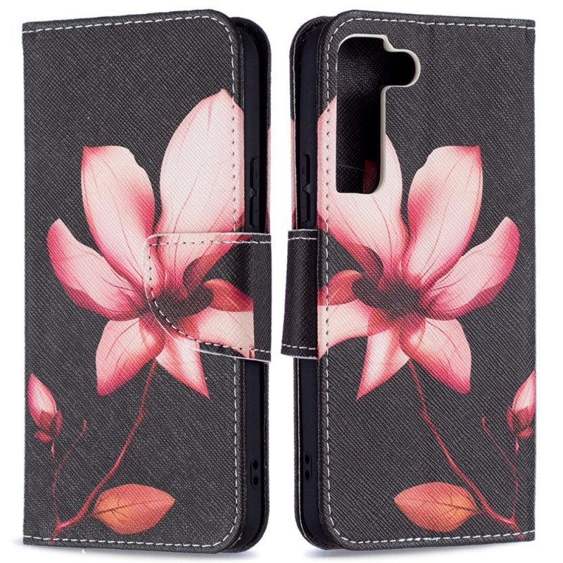 Leren Hoesje voor Samsung Galaxy S22 5G Roze Bloem