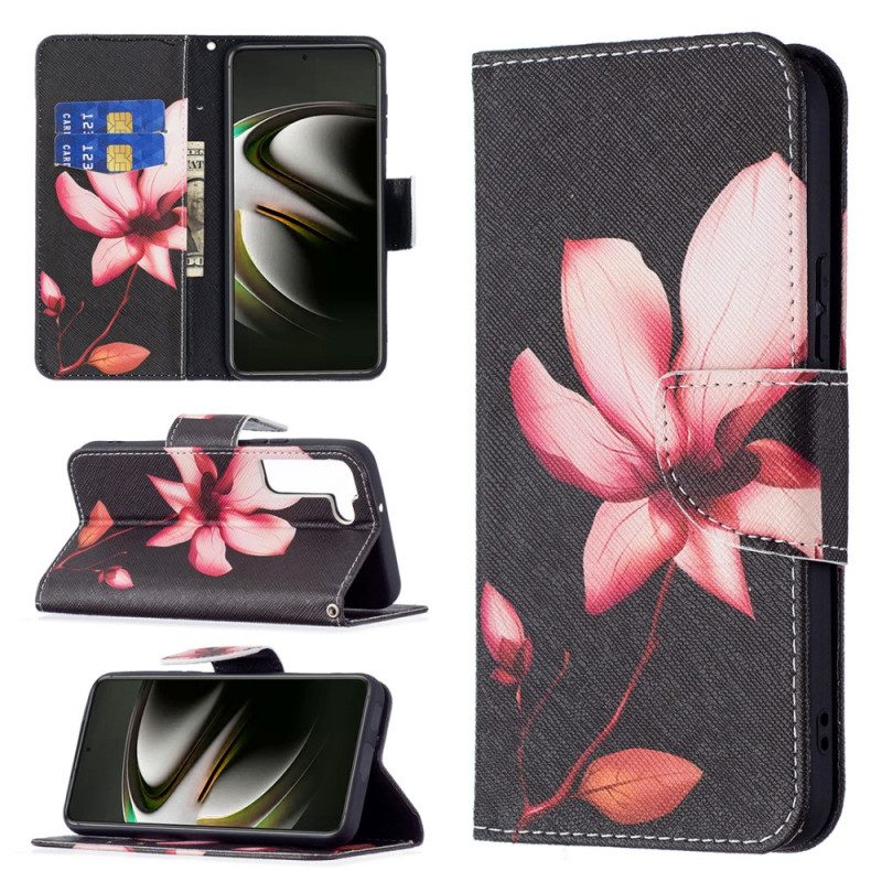 Leren Hoesje voor Samsung Galaxy S22 5G Roze Bloem