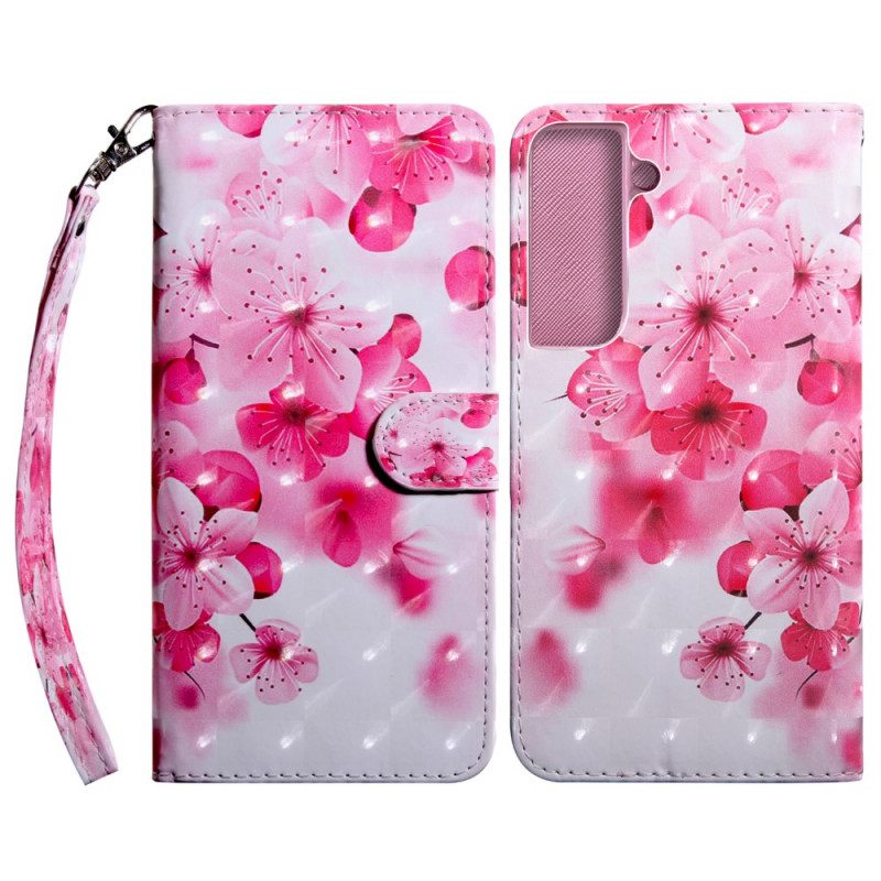 Leren Hoesje voor Samsung Galaxy S22 5G Roze Bloemen