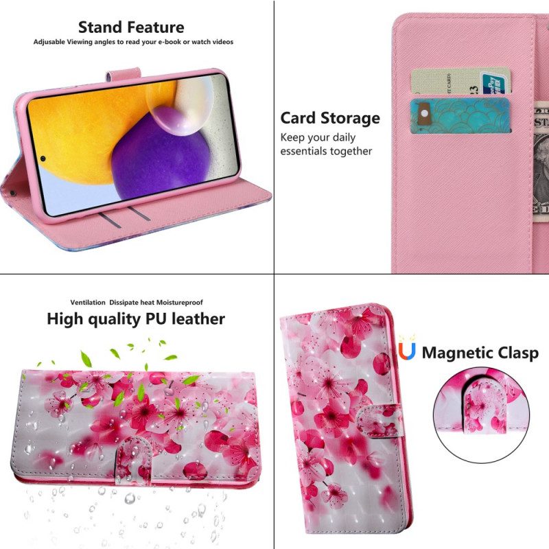 Leren Hoesje voor Samsung Galaxy S22 5G Roze Bloemen