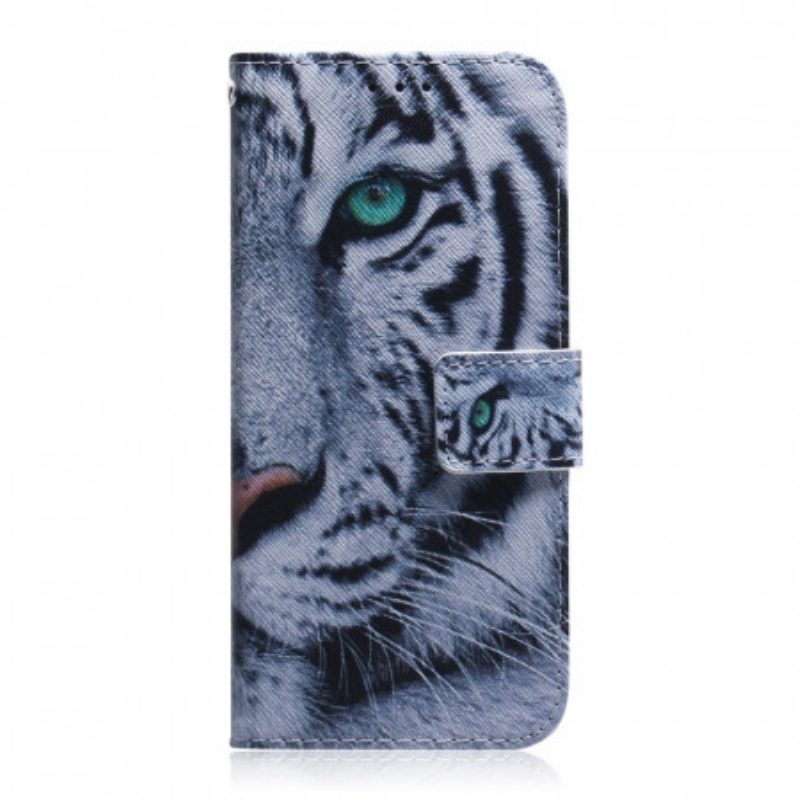 Leren Hoesje voor Samsung Galaxy S22 5G Tijger Gezicht