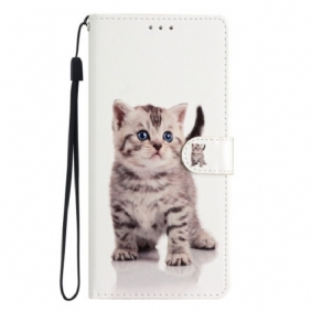 Folio-hoesje voor Oppo Reno 8 Lite Met Ketting Bandjes Katje