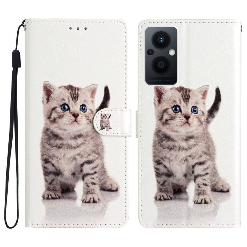 Folio-hoesje voor Oppo Reno 8 Lite Met Ketting Bandjes Katje