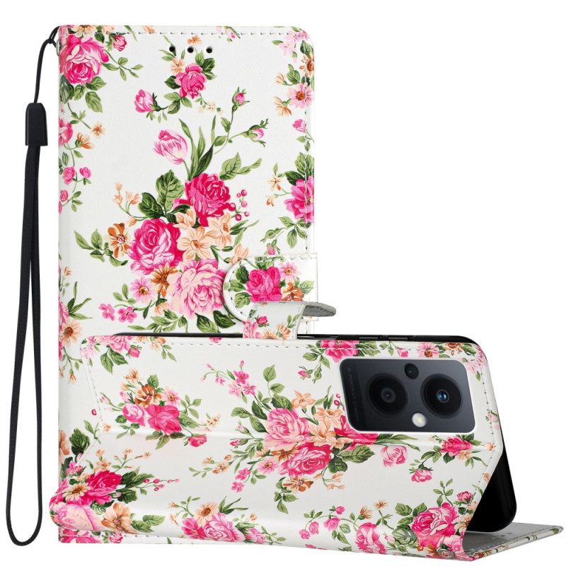 Folio-hoesje voor Oppo Reno 8 Lite Met Ketting Riem Liberty Bloemen