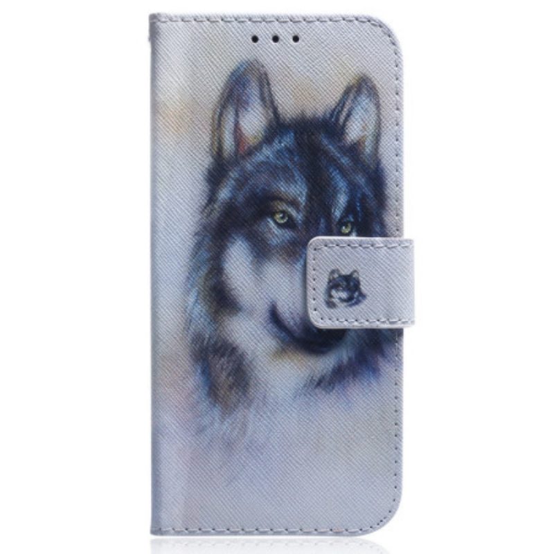 Leren Hoesje voor Oppo Reno 8 Lite Aquarel Wolf