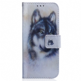 Leren Hoesje voor Oppo Reno 8 Lite Aquarel Wolf