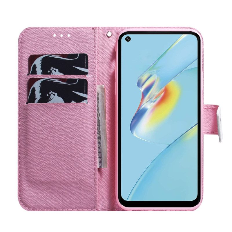 Leren Hoesje voor Oppo Reno 8 Lite Roze Bloem