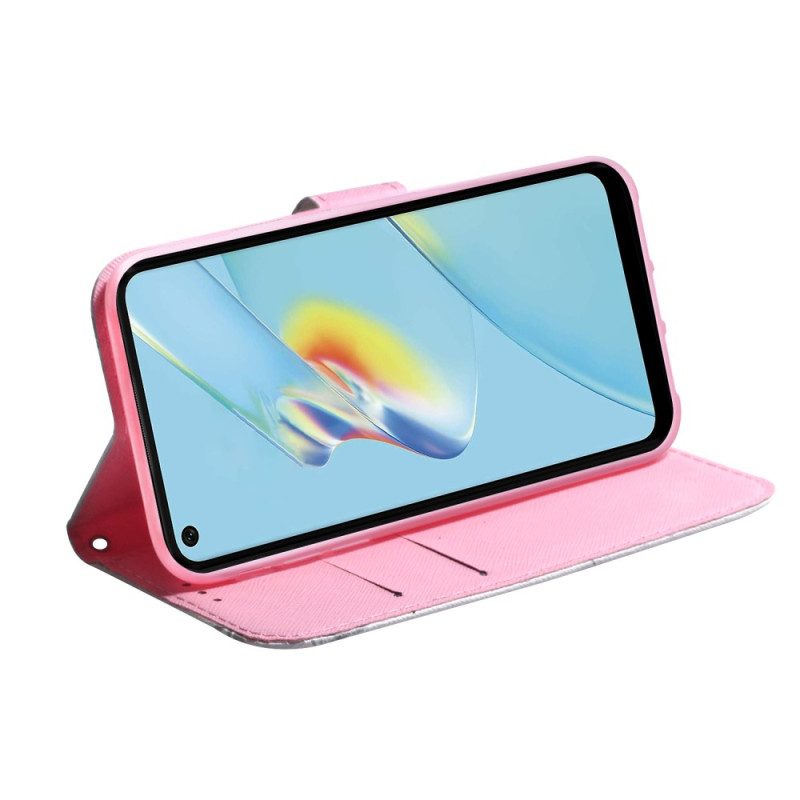 Leren Hoesje voor Oppo Reno 8 Lite Roze Bloem