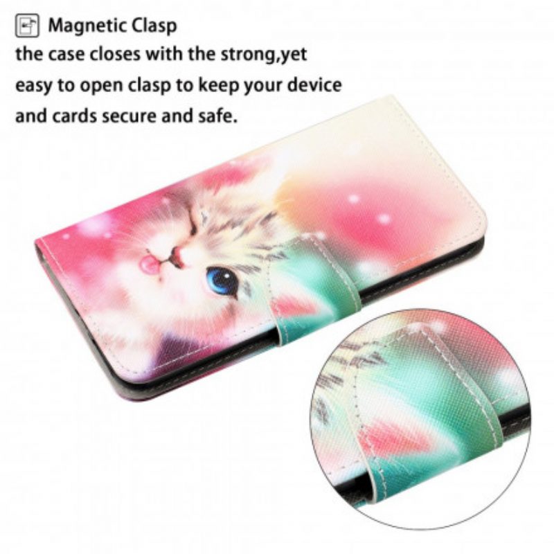 Flip Case voor Samsung Galaxy A22 Cutie Kat Met Lanyard