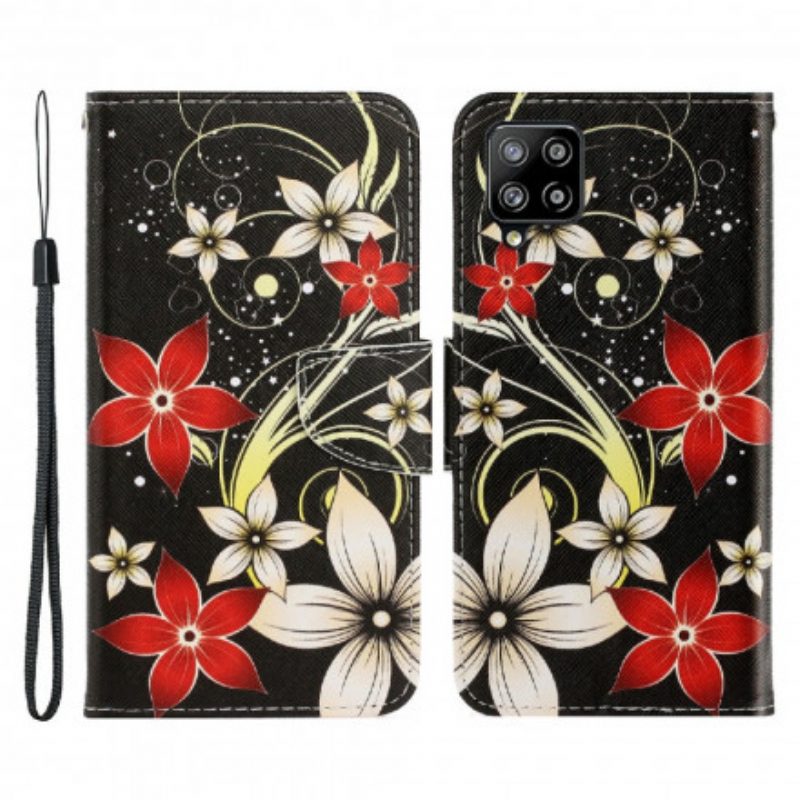 Flip Case voor Samsung Galaxy A22 Met Ketting Kleurrijke Strappy Bloemen