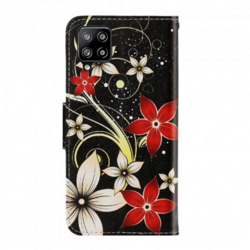 Flip Case voor Samsung Galaxy A22 Met Ketting Kleurrijke Strappy Bloemen