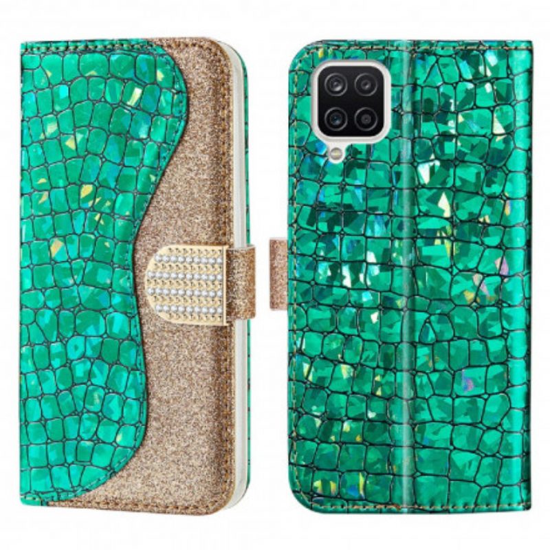 Folio-hoesje voor Samsung Galaxy A22 Krokodil Diamanten