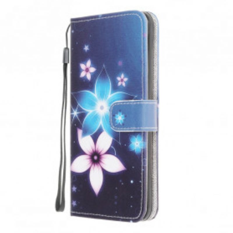 Folio-hoesje voor Samsung Galaxy A22 Met Ketting Maanband Bloemen