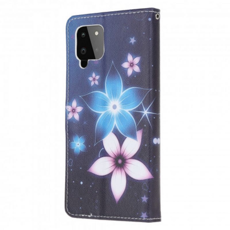 Folio-hoesje voor Samsung Galaxy A22 Met Ketting Maanband Bloemen